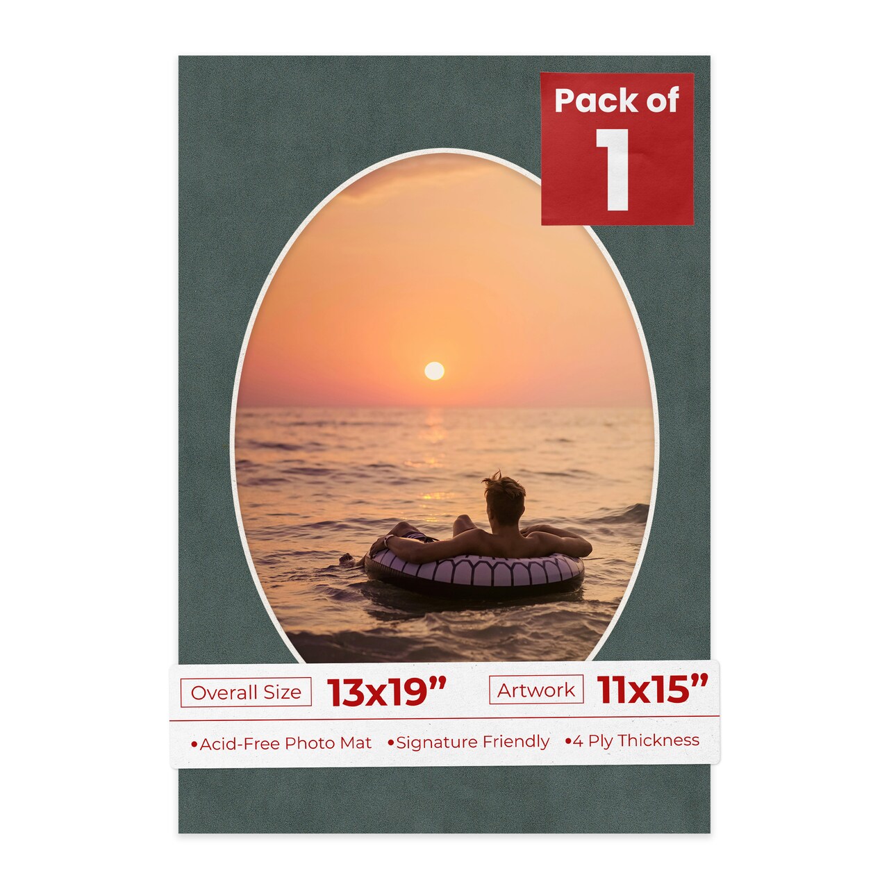 Dark Grey Suede Mat Board for 13x19 Frames - Oval Opening for 11x15 Photos